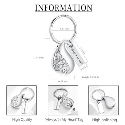 zeqingjw Cremation Jewelry Teardrop Urn Keychain for Ashes Tree of Life Urn Ashes Cremation Memorial Keepsake Keychain - color: Silver