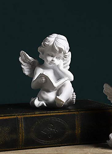 Reading Book Angel Statue with Cherub Wings - Guardian Angel Figurine for Home, Garden or Memorial