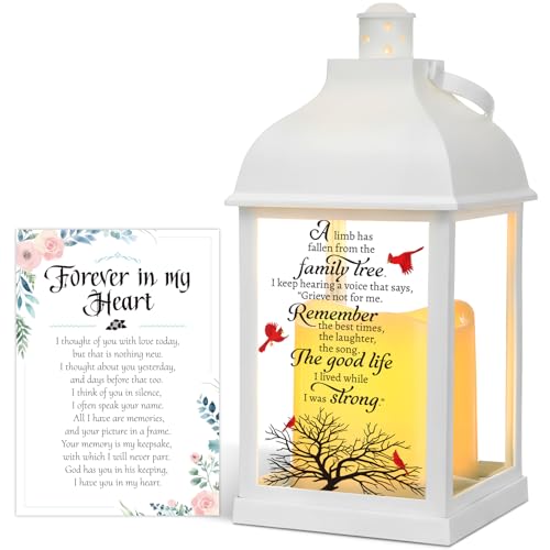 Baquler 1 Pcs Memorial Lantern Gifts with Card Bereavement Gift for Loss of Loved One Remembrance Sympathy White Handle Memory Lantern Presents with LED Candle and Card, Battery Included(Classic) - style: Classic