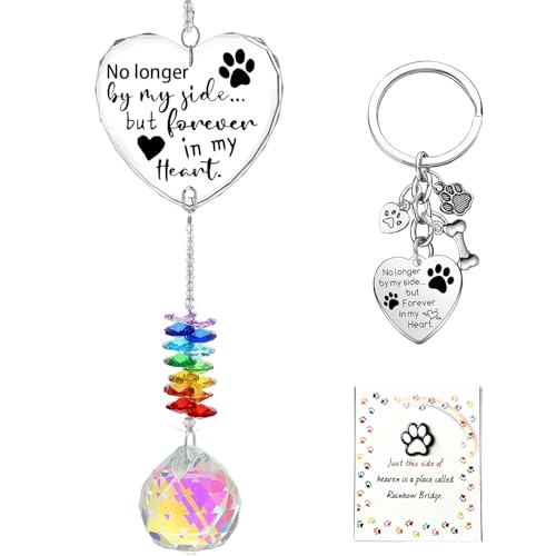 Pet Memorial Gifts for Loss of Dog Cat, Crystal Suncatcher with Paw Print Keychain, Rainbow Bridge Sympathy Keepsake, Dog Loss Gift for Pet Lovers