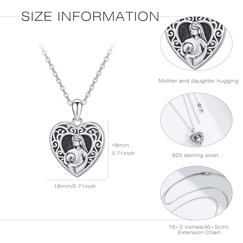 Heart Photo Locket Necklace Sterling Silver for Women | Dragonfly, Butterfly, Turtle, Dog Paw and Mother Daughter Styles, Jewelry Gifts for Mom Christmas Birthday Anniversary. - style: 6-Mother Daughter