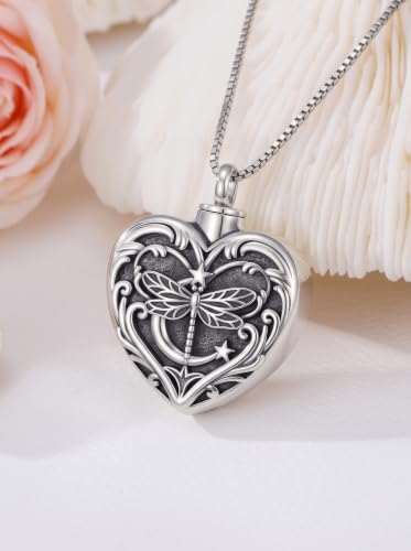WINNICACA Cremation Jewelry for Ashes Locket Ashes Necklace Urn Necklace for Women Sterling Silver Cremation Necklace for Ashes Fine Keepsake Picture Necklace Memorial Jewelry - style: D05-Dragonfly Urn Necklace