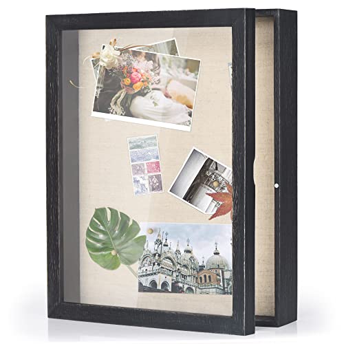 Love-KANKEI Deep Shadow Box 11x14,Wood Frame,Large Memory Box,Rustic Black - color: Black, size: 11 x 14