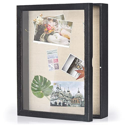 Love-KANKEI Deep Shadow Box 11x14,Wood Frame,Large Memory Box,Rustic Black - color: Black, size: 11 x 14