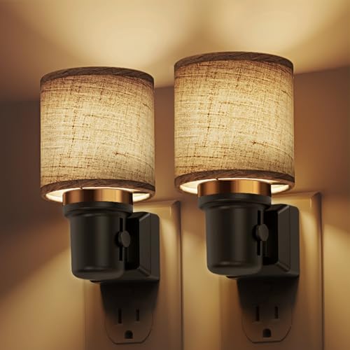 L LOHAS LED Night Lights Plug into Wall,Linen Fabric Cylinder Night Light - color: Cylinder-3000K, size: 2 Pack