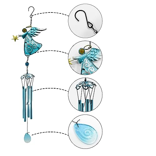 Angel Wind Chimes, 31.5” Angel Metal Wind Chimes for Outside with Metal Tubes & S Hook for Home Garden Decoration Christmas Decoration Hanging Ornament Wind Bell Gifts for Mom (Blue)
