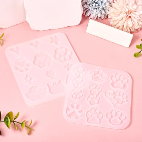 2Pcs Pet Paw Print Silicone Molds Puppy Kitten Paw Earring Resin Molds Cute Animal Dog Cat Footprint Epoxy Resin Casting Molds for DIY Crafts Earring Keychain Jewelry Making Supplies - color: Hollow Paw Print-White