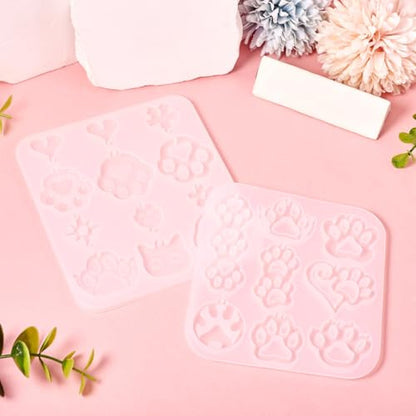 2Pcs Pet Paw Print Silicone Molds Puppy Kitten Paw Earring Resin Molds Cute Animal Dog Cat Footprint Epoxy Resin Casting Molds for DIY Crafts Earring Keychain Jewelry Making Supplies - color: Hollow Paw Print-White