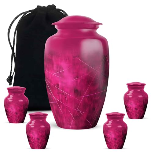 Yatskia Dark Pink Small Keepsake Urns for Human Ashes Adult Man and Women, Large Funeral Urn for Adult Ashes, (Classic 10 Inch and 3 Inch) - color: #2 Pink, size: Combo Pack of 5