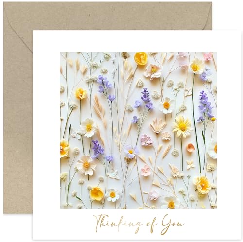 Premium Thinking of You Card - In My Thoughts celebration - Sympathy Card for Men and Women - Flower Art - Sorry for Family Friends - Condolences Gifts for Him Her | Blank Inside