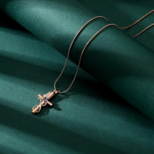 Butterfly Cross Cremation Jewelry Urn Necklaces Cross Butterfly Urn Necklaces for Ashes Memorial Keepsake Pendant for Women Men Gifts With Funnel Kit & Bag - color: Rose+Purple