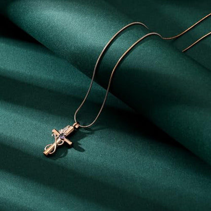 Butterfly Cross Cremation Jewelry Urn Necklaces Cross Butterfly Urn Necklaces for Ashes Memorial Keepsake Pendant for Women Men Gifts With Funnel Kit & Bag - color: Rose+Purple