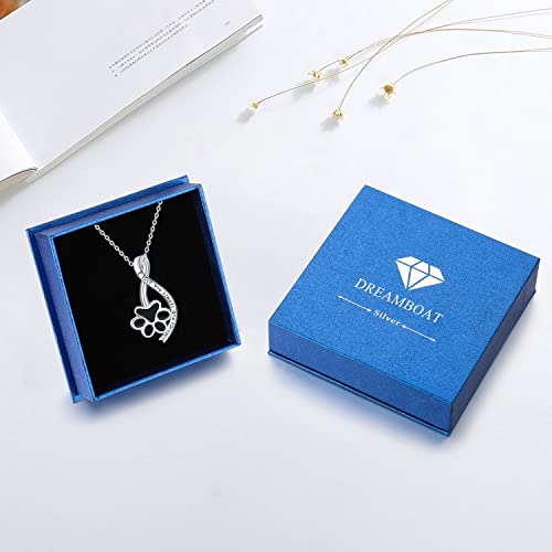 Dreamboat Urn Necklace for Dog Cat Ashes 925 Sterling Silver Pet Cremation Memorial Pendant Paw Print Ash Keepsake Jewelry for Women - color: Silver