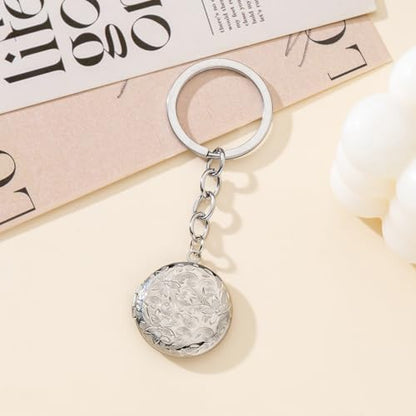 2PCS Elegant Heart Locket Keychain with Decorative Chain Stainless steel, Heart Pattern Design, Photo Frame Pendant - color: Circle