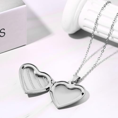 OIDEA Locket Necklace for Women: Gold Photo Lockets that Hold Picture Stainless Steel Necklace with Picture Inside Birthday Mothers Day Jewelry Gifts for Womens - color: stripes heart - silver custom