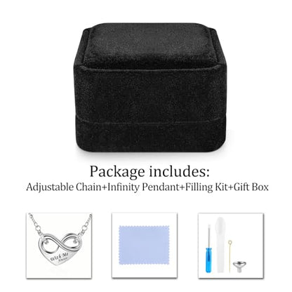 Dletay Infinity Cremation Urn Necklace for Ashes Heart Ash Necklace for Women Memorial Cremation Jewelry Ash Holder - color: Silver with box