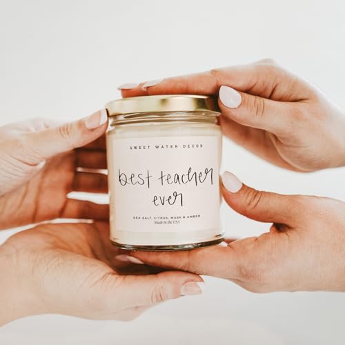 Sweet Water Decor Best Teacher Ever Candle, Back to School Teacher Gifts, 9 oz Clear Jar with 40 Hour Burn Time, Made in USA, Teacher Appreciation Gifts, End of School Year - style: Best Teacher Ever