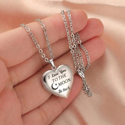 PHOCKSIN Personalized Locket Necklace for Women Photo Necklace with Customized Picture Birth Flower Birthstone Customizable Birthday Gifts - color: #17 Heart Silver Moon&back