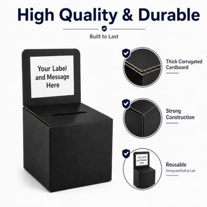 My Charity Boxes Raffle Ticket Donation Collection Ballot Box Reusable Sturdy thick Cardboard with Slot comment Suggestion Box With Removable Header 6H x 6W x 6D, Display area 6H x 6W(Black10 pack) - color: Black