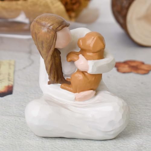 Pet Memorial Gifts for Loss of Dogs,Sculpted Hand-Painted Resin Dog Figure - style: Girl with golden retriever
