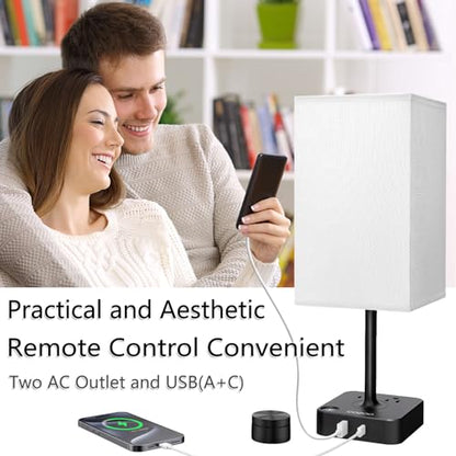 Bedroom Nightstand Lamp with Charger, Touch Table Lamps with Remote Control - color: Ivory White