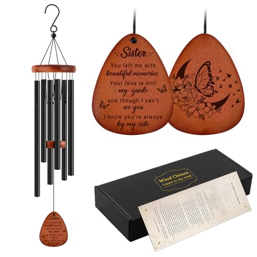 Memorial Gifts for Loss of Sister,Memorial Wind Chimes 25'', Loss of Sister Sympathy Gifts, Home Decor Outdoor Garden, Soothing Melodic Tones with Mute Option