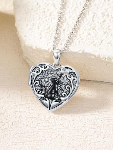 Personalized Heart Locket Necklace That Holds Pictures 925 Sterling Silver Custom Photo Lockets Necklaces Jewelry Gifts for Family Women Lover - color: Cat, style: Locket Only