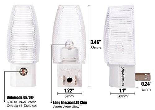 Emotionlite Plug-in Night Light, Dusk to Dawn Sensor, Warm White, 4 Pack | Warm white sensor night light, ideal for nursery, bedroom, bathroom, hallway, stairs & kitchen - size: 4 Pack Warm White