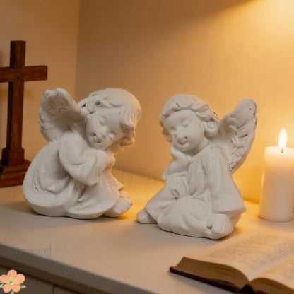 yiyuehang&BL Mini Angel 2-Piece Resin Statues Indoor Outdoor Garden Patio | 2Pcs weatherproof white resin praying angels, tiered tray decor, thoughtful religious sympathy memorial gift indoor outdoor.
