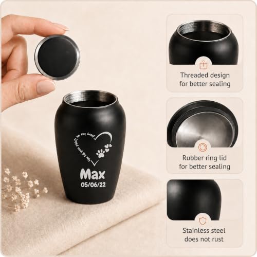 Personalized Cremation Keepsake Pet Ashes Mini Urn Waterproof with Airtight with Airtight Closure Customized Text Engraving Vase Container Memorial Dog (You Left paw Prints on My Heart)
