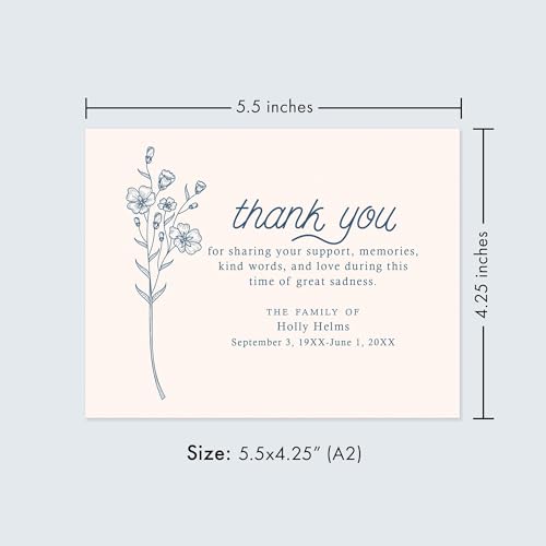 Funeral Thank You Cards, 5.5x4.25 (A2), Simple Blue Wildflower | Personalized, Sympathy Flat Thank You Notecards, With Envelopes