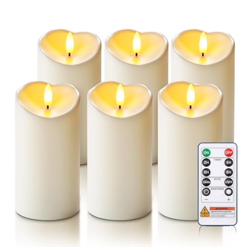 Homemory Waterproof Candles Outdoor, 6 Pack 3"x6" Flameless LED Pillar Candles with Remote & Timer, Battery Operated Flickering Candles for Patio, Garden, Lantern, Outdoor Decor - color: Ivory White, size: Set of 6