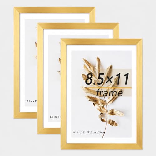 8.5x11 Picture Frame Gold 3 Pcs set can Display on the Wall - color: Gold, size: 8.5x11 in-3Pack