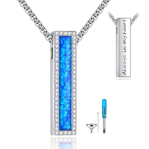 Urn Necklace for Ashes 925 Sterling Silver Cremation Jewelry | Necklaces for Ashes of Loved Ones, Keepsake Necklace for Ashes, Ash Pendants Memorial Jewelry for Women and Men - color: Blue Opal