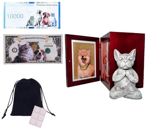 Pet Urns for Dogs with Photo Frame, Dog Urns for Ashes Wooden Box, Cat Urns for Ashes Keepsake, Small Pet Urn Memorial Set with French Bulldog Figurine Decor - color: Gray