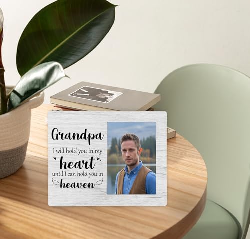 Grandpa Memorial Picture Frame, I Will Hold You in My Heart Remembrance Wooden Photo Frame Gifts for Loss of Grandpa, 4x6 inch Photo - style: Grandpa Memorial Remembrance