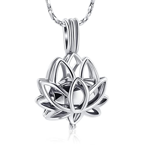 Imrsanl Cremation Jewelry for Ashes - Lotus Flower Ashes Pendant Necklace with Mini Keepsake Urn Memorial Ash Jewelry - color: Silver