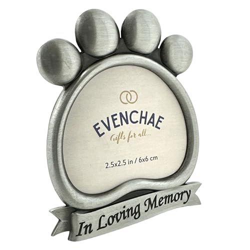 Pawprint Mini Picture Frame: Memorialize Your Dog or Cat | Holds 2.5" diameter Cut-to-Size photo in the brushed silver frame, heartfelt gift for grieving pet owners - In Loving Memory.