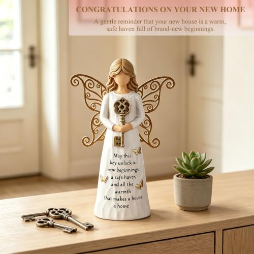 House Warming Gifts New Home, Guardian Angel Figurine with Key | New House Gifts Ideas for Women, First Time Home Buyer, New Apartment,Hand-Painted Angel Figurine for Party Decorations - style: Housewarming