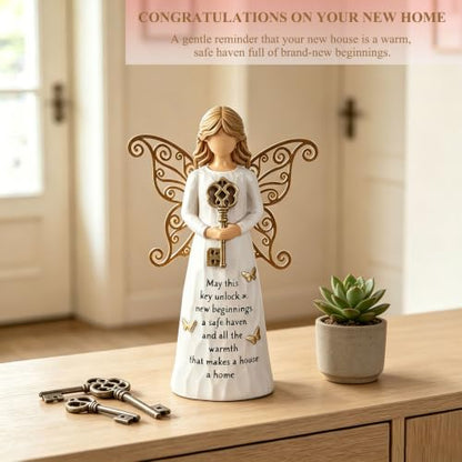 House Warming Gifts New Home, Guardian Angel Figurine with Key | New House Gifts Ideas for Women, First Time Home Buyer, New Apartment,Hand-Painted Angel Figurine for Party Decorations - style: Housewarming