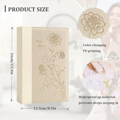 Artmag Photo Album 4x6 300 Photos, Extra Large Capacity Leather Cover Wedding Family Photo Albums Holds 300 Horizontal 4x6 Photos(Beige) - color: Beige, size: 300 Pockets