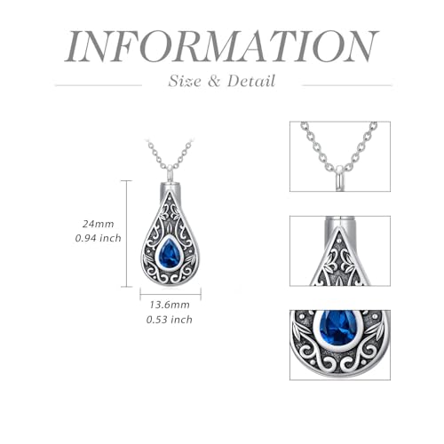 Teardrop Urn Necklace for Ashes Filigree Birthstone Keepsake Pendant Cremation Jewelry for Ashes Memorial Jewelry Gifts for Loss of a Loved One for Women - style: Dec-Blue Topaz