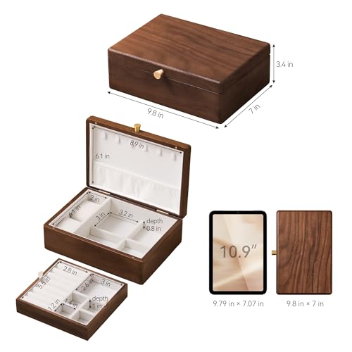 Black Walnut Wooden Jewelry Box, 2 Layer Necklace Organizer Case for Women - color: 2 Layer