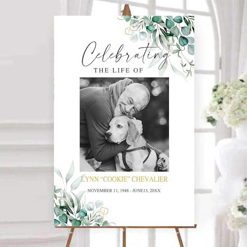 Personalized Greenery Funeral Welcome Sign - Memorial Celebration of Life Decor - Eucalyptus Funeral Sign - color: Version 4