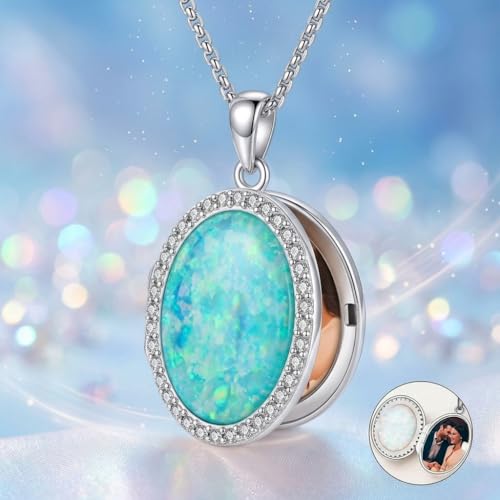 ONEFINITY Locket Necklace Photo Necklace Memorial Jewelry Gifts for Women Mom Wife - color: Green Opal