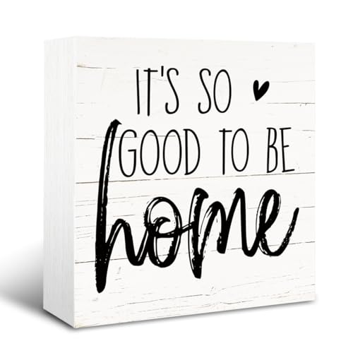 Home Wood Signs, Family Rooms Decor, Home Decor for Living Room Shelf Table, Farmhouse Wooden Box Sign, Gift for Mom, Decorative Wooden Table Signs, It's So Good to Be Home Sign, 5×5×1.2inches - color: Home09