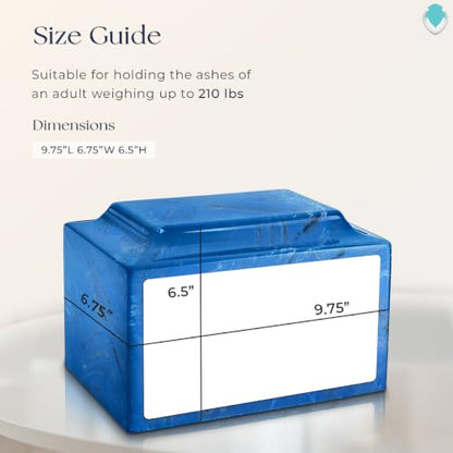 GetUrns Cultured Marble Urn Vault by Mackenzie with Personalized Picture and Text for Human Ashes I Mystic Blue Adult Urns for Male and Female I 210lbs - color: Mystic Blue