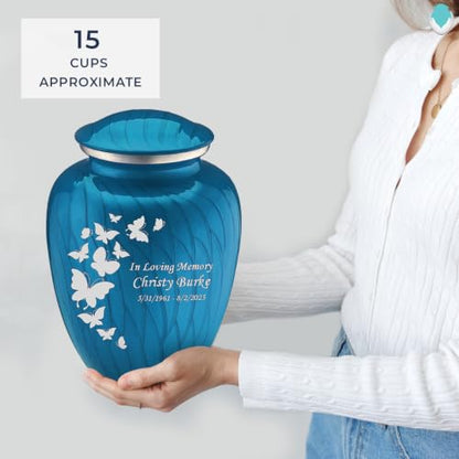 Geturns Embrace Adult Custom Butterfly Cremation Urns for Human Ashes I Pearl Racing Blue Large Funeral Urn for Female and Male I 200 lbs (Pearl Racing Blue) - color: Pearl Racing Blue