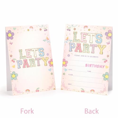 Let's Party! Birthday Invitations - Cute Flower - 20Pcs Double-Sided Fill- In Invitation Cards & Envelopes For Boys, Girls, Birthday Party Favor & Supplies 6 x 4 Inch - style: Flower