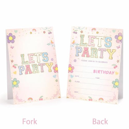 Let's Party! Birthday Invitations - Cute Flower - 20Pcs Double-Sided Fill- In Invitation Cards & Envelopes For Boys, Girls, Birthday Party Favor & Supplies 6 x 4 Inch - style: Flower
